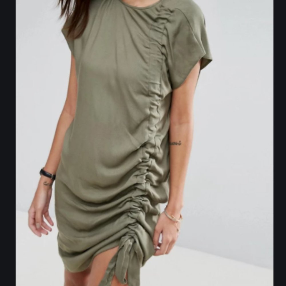 Green Sleeveless Ruched T-shirt Dress Sz 0 NEW - Picture 3 of 5